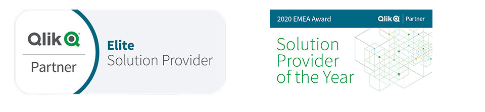 Certifications showing Stretch is Qlik Elite Solution Provider and winner of Qlik Solution Provider of the Year in EMEA in 2020