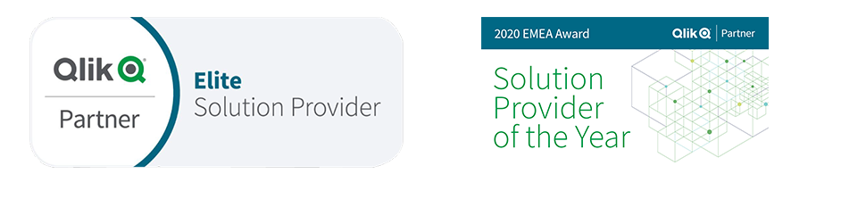 Certifications showing Stretch is Qlik Elite Solution Provider and winner of Qlik Solution Provider of the Year in EMEA in 2020